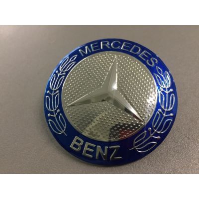 купити Наклейка на диск Mercedes D56 мм алюминий, выпуклый (Синий логотип на серебристом фоне) для дисків